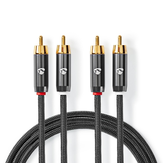 Nedis Stereo Audio Cable | 2x RCA Male | 2x RCA Male | Gold Plated | 2.00 m | Round | Grey / Gun Metal Grey | Cover Window Box