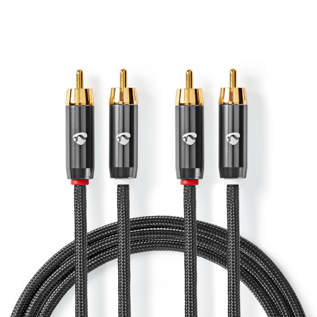 Nedis Stereo Audio Cable | 2x RCA Male | 2x RCA Male | Gold Plated | 5.00 m | Round | Grey / Gun Metal Grey | Cover Window Box