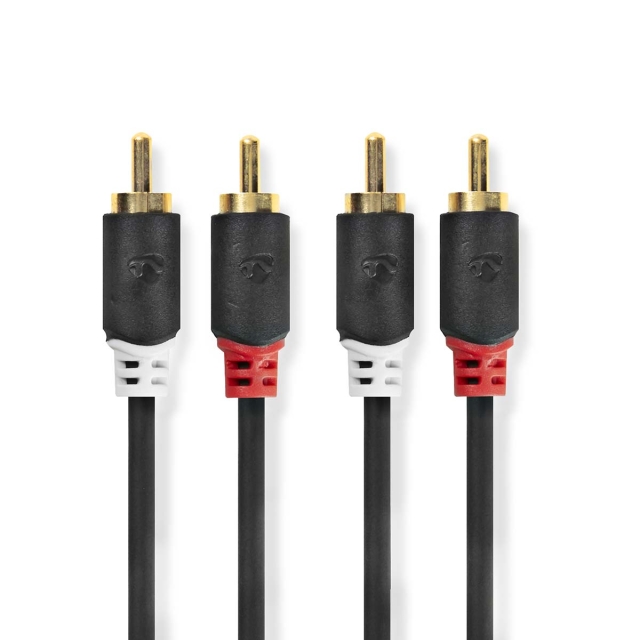 Nedis Stereo Audio Cable | 2x RCA Male | 2x RCA Male | Gold Plated | 0.50 m | Round | Anthracite | Box