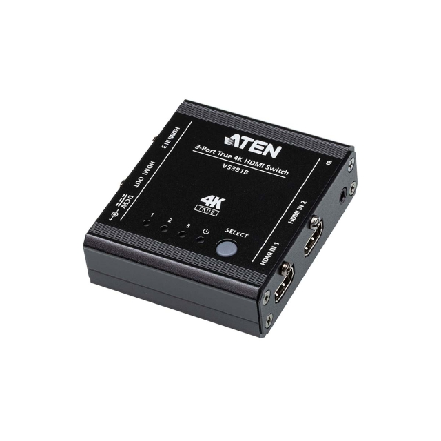 aten 3-Port True 4K HDMI Switch with IR Control and Pass-Through