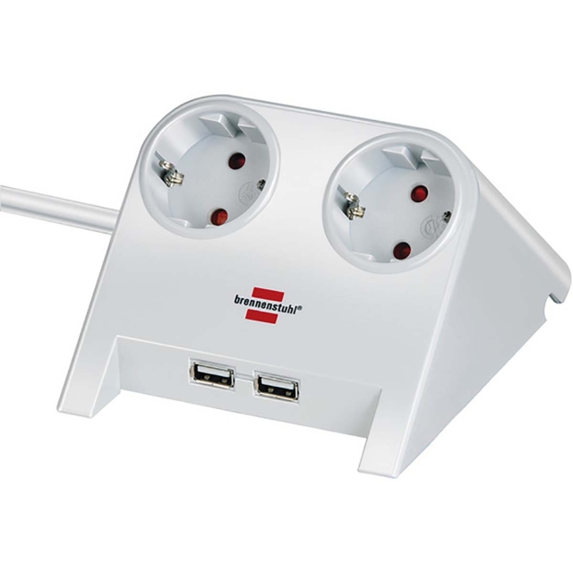 brennenstuhl Desktop power socket strip 2x for the table Rubber feet and 2x USB Polished white