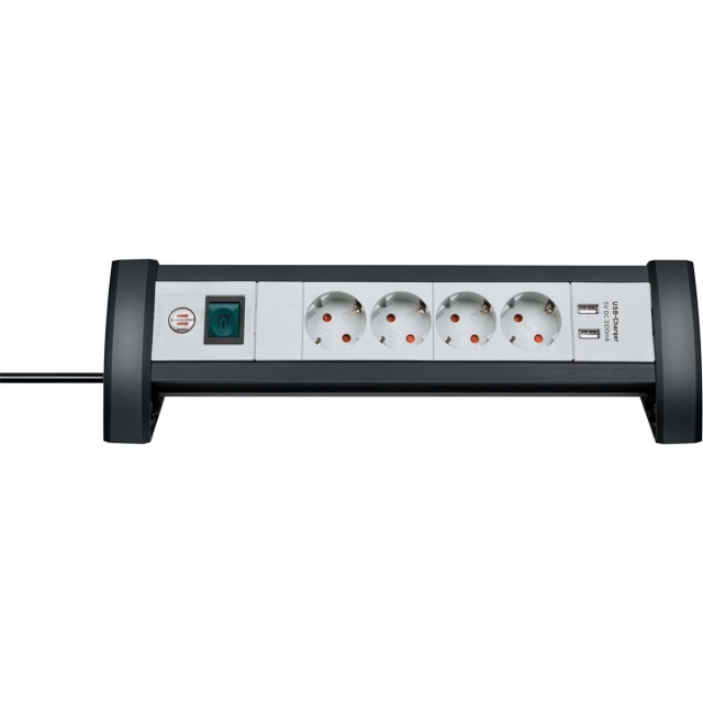 brennenstuhl Premium-Office-Line socket strip 4-way with switch (socket strip for the desk with 1.8m cable and 2x USB, max. 3100 mA, Made in Germany)