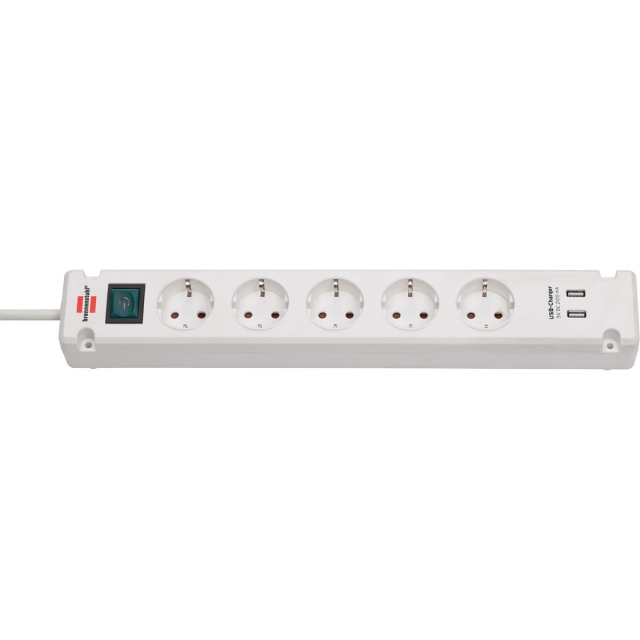 Bremounta socket strip 5-way with 2 USB charging sockets white 3.00 m H05VV-F 3G1.5