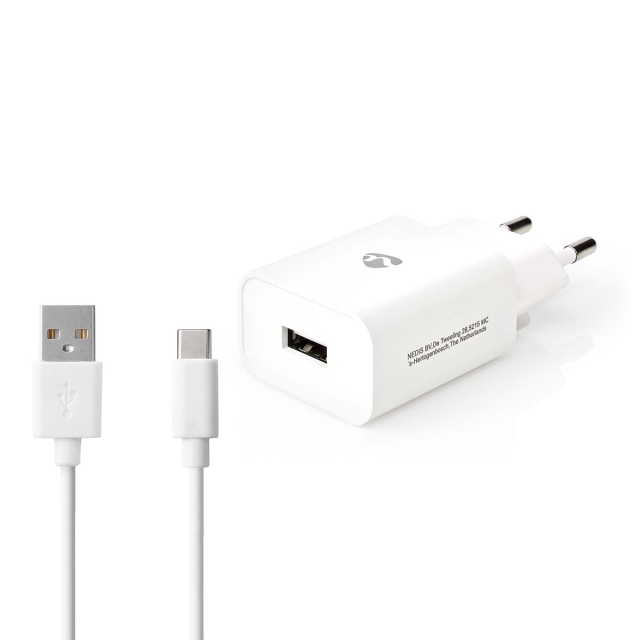 Nedis Wall Charger | Quick charge feature | 1x 2.4 A | Number of outputs: 1 | USB-A | USB Type-C™ (Loose) Cable | 1.00 m | Single Voltage Output | White