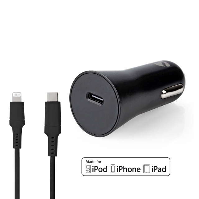 Nedis Car Charger | 1.67 / 2.22 / 3.0 A | Number of outputs: 1 | Port type: USB-C™ | Lightning 8-Pin (Loose) Cable | 1.00 m | Automatic Voltage Selection