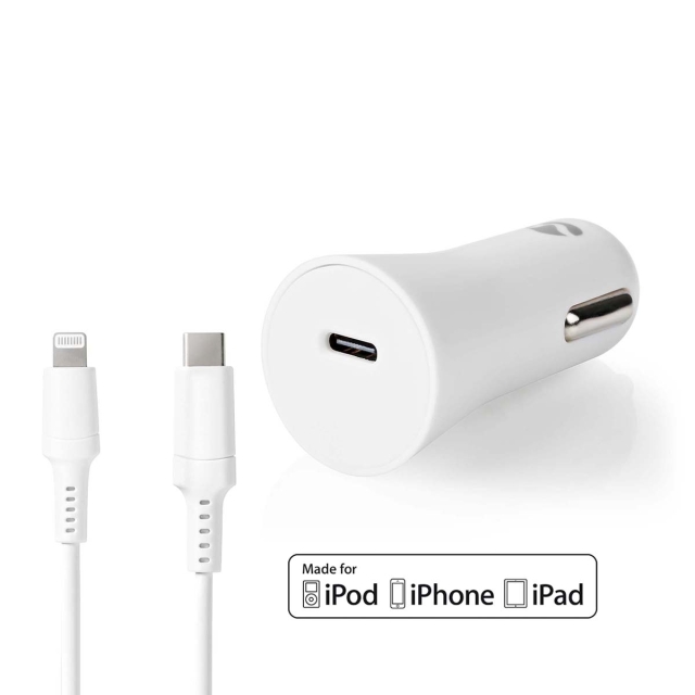 Nedis Car Charger | 1.67 / 2.22 / 3.0 A | Number of outputs: 1 | Port type: USB-C™ | Lightning 8-Pin (Loose) Cable | 1.00 m | Automatic Voltage Selection