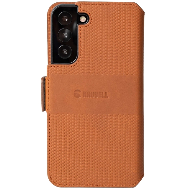 Krusell Leather Phone Wallet Galaxy S22 Cognac