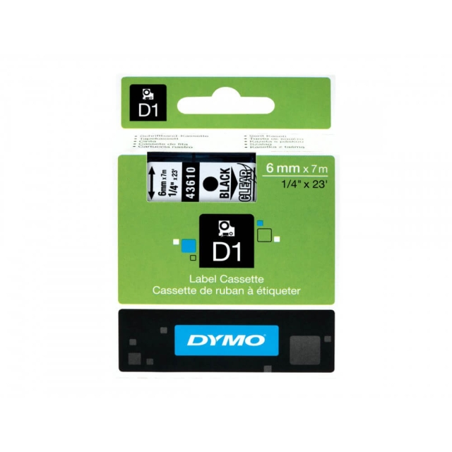 dymo Ribbon S0720770 43610 6mm Black on Clear