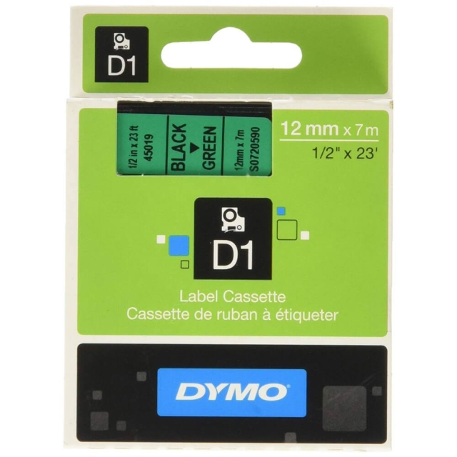 dymo Ribbon S0720590 45019 12mm Black on Green