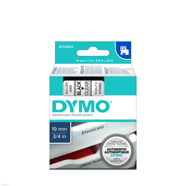 dymo Ribbon S0720820 45800 19mm Black on Clear