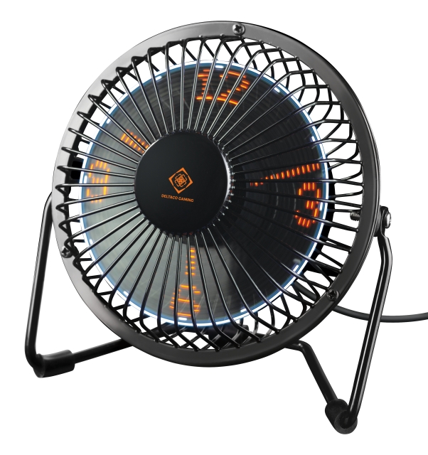 DELTACO GAMING USB desktop fan with clock, black