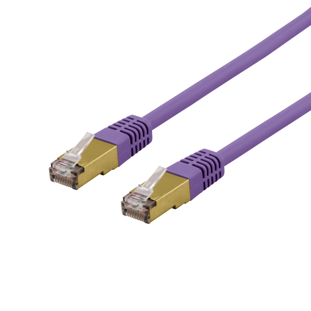 DELTACO S/FTP Cat6a patch cable, delta cert, LSZH, 0,5m, purple