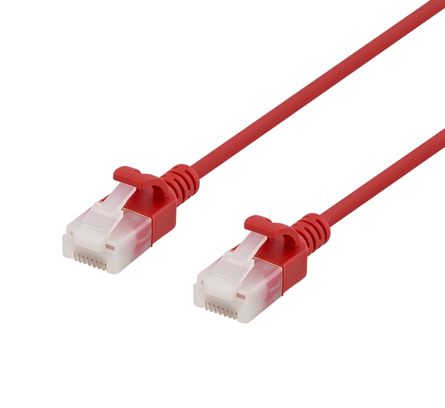 DELTACO U/UTP Cat6a patch cable, slim, 3,5mm diameter, 0,3m, red