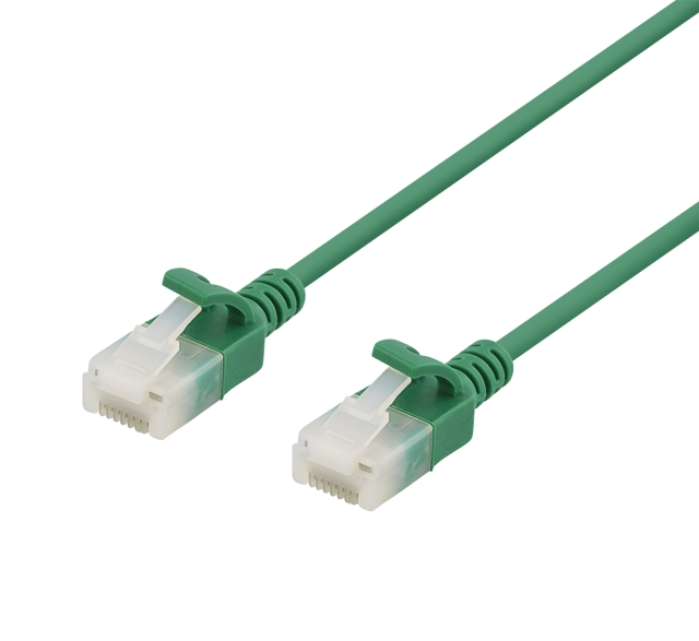 DELTACO U/UTP Cat6a patch cable, slim, 3,5mm diameter, 0,5m, green