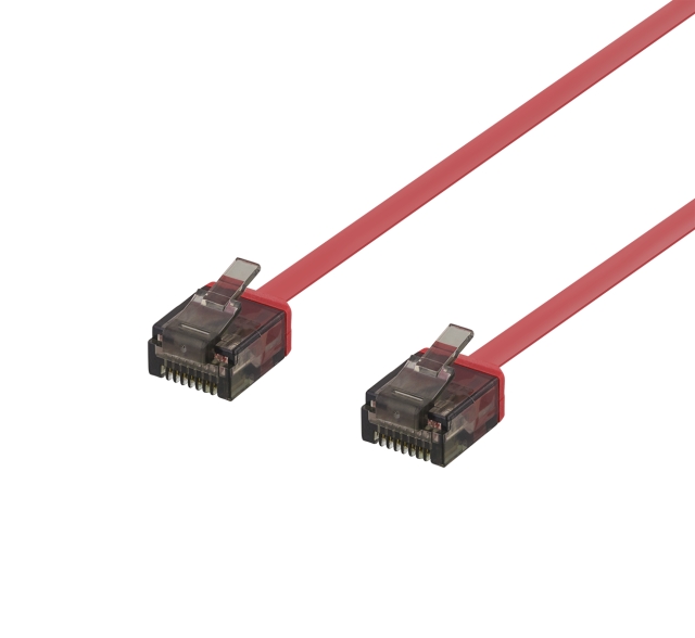 DELTACO U/UTP Cat6a patch cable, flat, 2m, 1mm thick, red