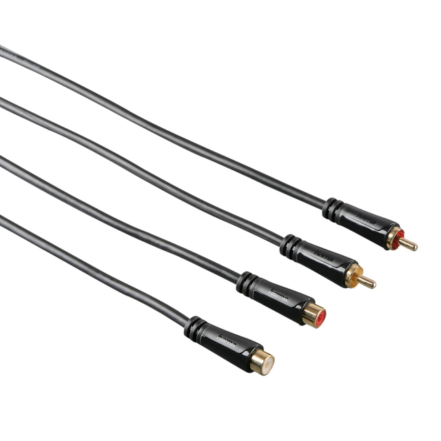 Hama Audio Extension Cable, 2 RCA plugs - 2 RCA sockets, gold-pl