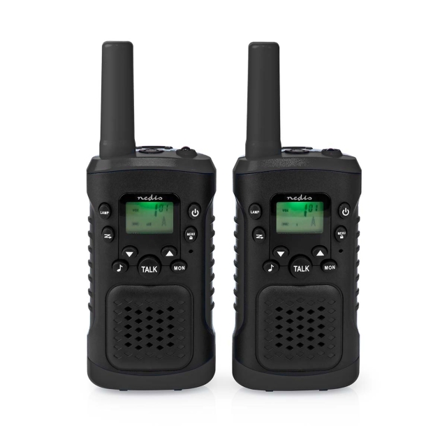 Nedis Walkie-Talkie Set | 2 Handsets | Up to 6 km | Frequency channels: 8 | PTT / VOX | up to 3 Hours | Headphone output | 2 Headsets | Black