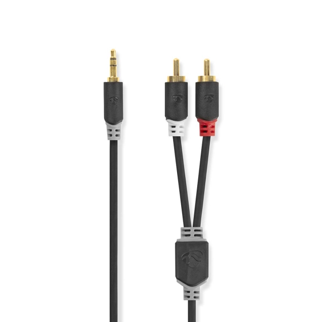 Nedis Stereo Audio Cable | 3.5 mm Male | 2x RCA Male | Gold Plated | 5.00 m | Round | Anthracite | Box