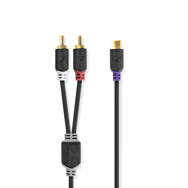 Nedis Stereo Audio Cable | 2x RCA Male | RCA Female | Gold Plated | 0.20 m | Round | Anthracite | Box