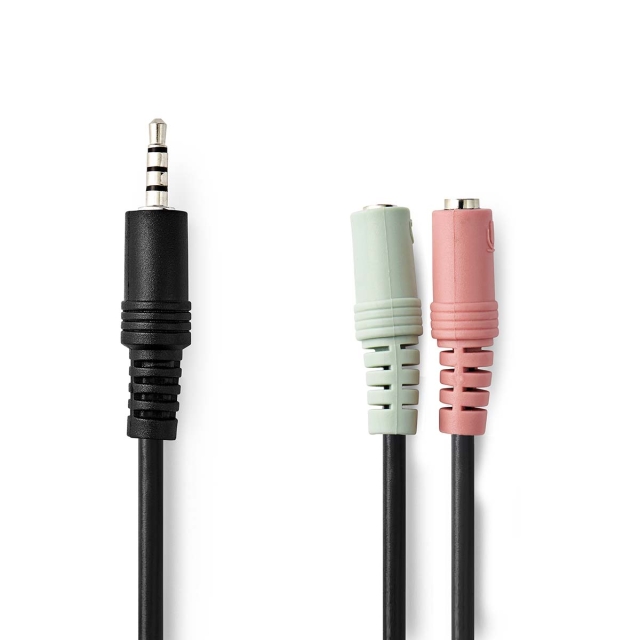 Nedis Stereo Audio Cable | 3.5 mm Male | 2x 3.5 mm Female | Nickel Plated | 0.20 m | Round | Black | Envelope
