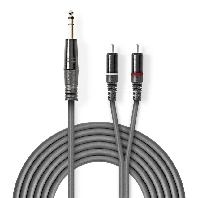 Nedis Stereo Audio Cable | 6.35 mm Male | 2x RCA Male | Nickel Plated | 1.50 m | Round | Dark Grey | Carton Sleeve