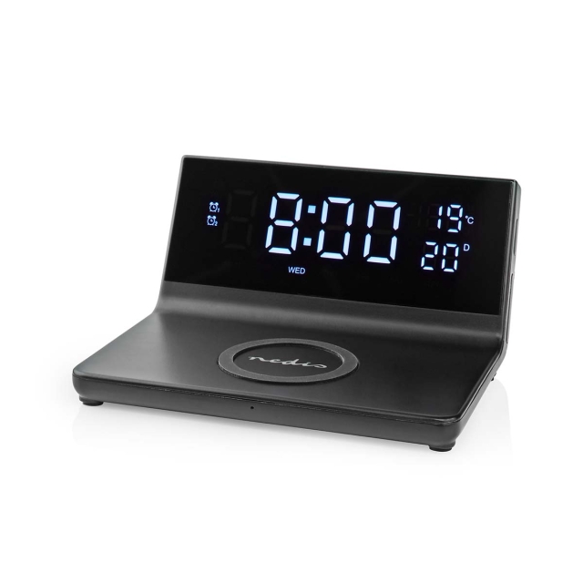 Nedis Alarm clock with wireless charging | Qi certified | 5 / 7.5 / 10 / 15 W | USB-A Male | 2 Alarm Times | Snooze function