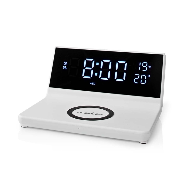Nedis Alarm clock with wireless charging | Qi certified | 5 / 7.5 / 10 / 15 W | USB-A Male | 2 Alarm Times | Snooze function