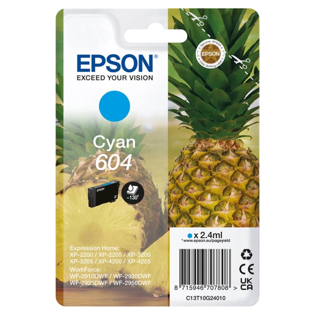 EPSON Ink C13T10G24010 604 Cyan, Pineapple
