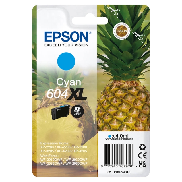EPSON Ink C13T10H24010 604XL Cyan, Pineapple