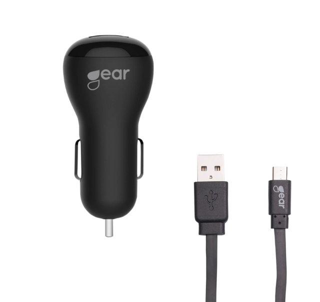 Gear Charger 12V 2xUSB 2,4A Black MicroUSB Cable 1m