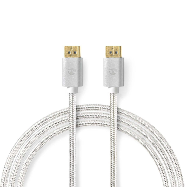 Nedis DisplayPort Cable | DisplayPort Male | DisplayPort Male | 8K@60Hz | Gold Plated | 2.00 m | Round | Braided | Silver | Cover Window Box