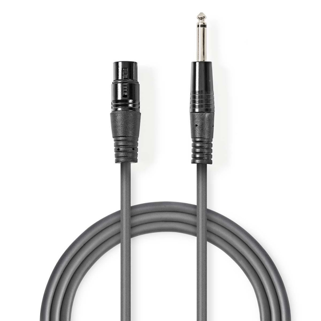 Nedis Unbalanced Audio Cable | XLR 3-Pin Female | 6.35 mm Male | Nickel Plated | 10.0 m | Round | PVC | Dark Grey | Gift Box