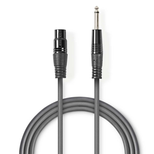 Nedis Unbalanced Audio Cable | XLR 3-Pin Female | 6.35 mm Male | Nickel Plated | 5.00 m | Round | PVC | Dark Grey | Carton Sleeve