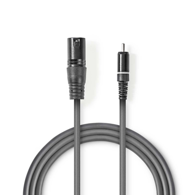 Nedis Unbalanced Audio Cable | XLR 3-Pin Male | RCA Male | Nickel Plated | 1.50 m | Round | PVC | Dark Grey | Carton Sleeve