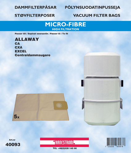 hanestroem Dammsugarpåsar Hanestrom Allaway CA/CXA  5P  10liter