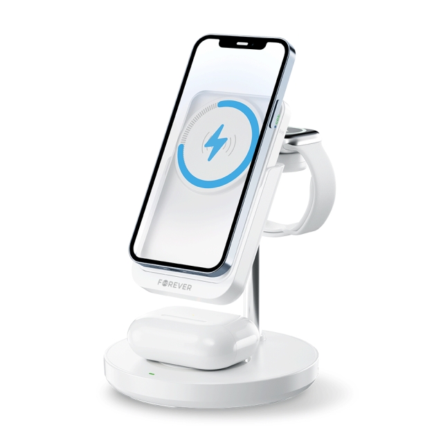 Forever MACS-100 - 5in1 Wireless Charging Station with Portable Qi Powerbank 5000mAh, White