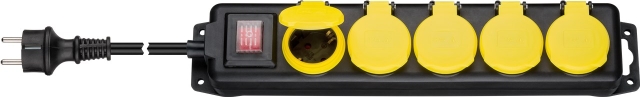 Goobay 5-Way Extension Lead, Splash-proof, 3 m 5x safety sockets with protective covers, suitable for outdoor use
