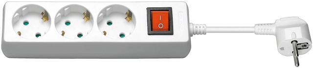 Goobay 3-Way Power Strip with Switch, 3 m, white 3x safety socket CEE 7/8