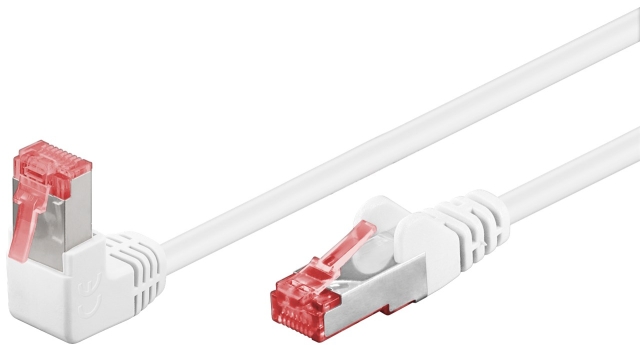 Goobay CAT 6 Patch Cable 1x 90° Angled, S/FTP (PiMF), white copper conductor (CU), halogen-free cable sheath (LSZH), latch on top