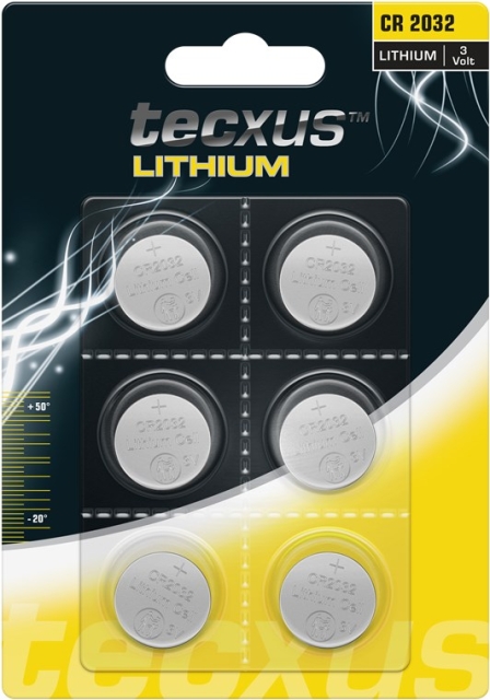 tecxus CR2032 Battery, 6 pcs. in blister lithium button cell, 3 V