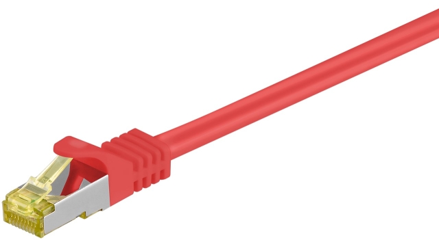 Goobay RJ45 Patch Cord CAT 6A S/FTP (PiMF), 500 MHz, with CAT 7 Raw Cable, red LSZH halogen-free cable sheat, RJ45 plug (CAT6A), CU