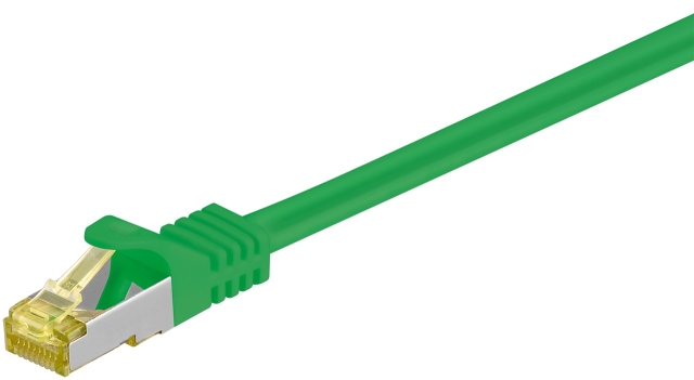 Goobay RJ45 Patch Cord CAT 6A S/FTP (PiMF), 500 MHz, with CAT 7 Raw Cable, green LSZH halogen-free cable sheat, RJ45 plug (CAT6A), CU