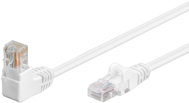 Goobay CAT 5e Patch Cable 1x 90° Angled, U/UTP, white copper-clad aluminium wire (CCA), latch on top
