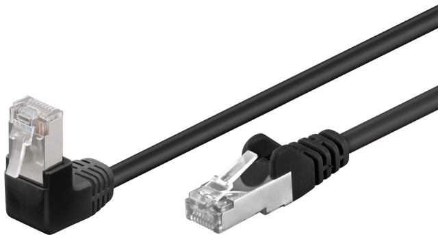 Goobay CAT 5e Patch Cable 1x 90° Angled, F/UTP, black copper-clad aluminium wire (CCA), 1x RJ45 male 90° (8P8C)