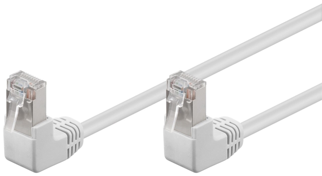 Goobay CAT 5e Patch Cable 2x 90° Angled, F/UTP, white copper-clad aluminium wire (CCA), 2x RJ45 male 90° (8P8C)