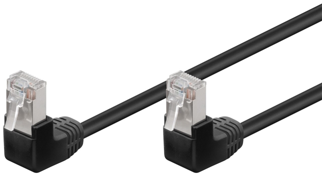 Goobay CAT 5e Patch Cable 2x 90° Angled, F/UTP, black copper-clad aluminium wire (CCA), 2x RJ45 male 90° (8P8C)