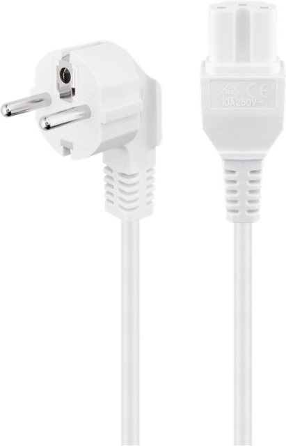 Goobay Angled Connection Cable with hot-condition coupler, 2 m, White safety plug (type F, CEE 7/7) > appliance socket C15