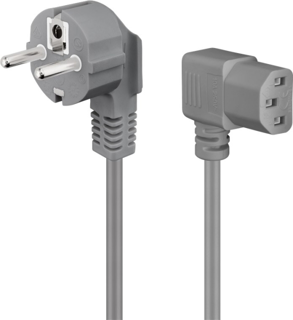 Goobay Angled IEC Cord on Both Sides, 2 m, Grey safety plug (type F, CEE 7/7) > Appliance socket C13