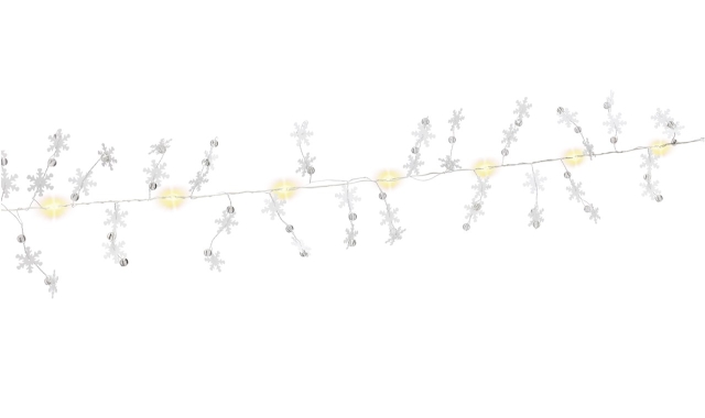 Goobay Silver Wire String Light "Snowflakes" with 10 LEDs with timer function, warm white (3000 K), battery operated