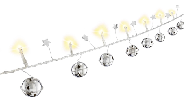 Goobay String Light "Bells" with 10 LEDs with timer function, warm white (3000 K), battery-operated